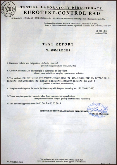 Certificates of Environmental charcoal KOM town. Berkovitza